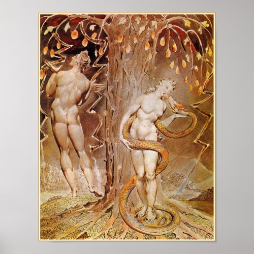 Adam Eve  Serpent in the Garden of Eden by Blake Poster