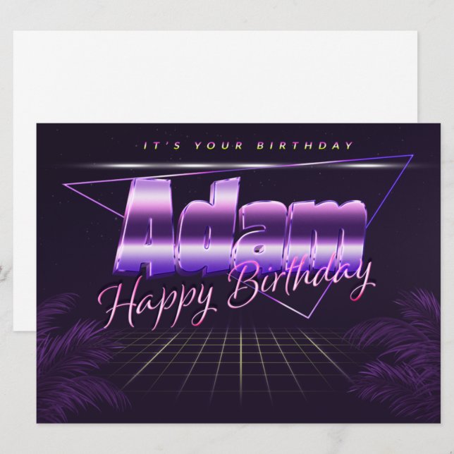 Adam Name First name lila retro card Birthday (Front/Back)