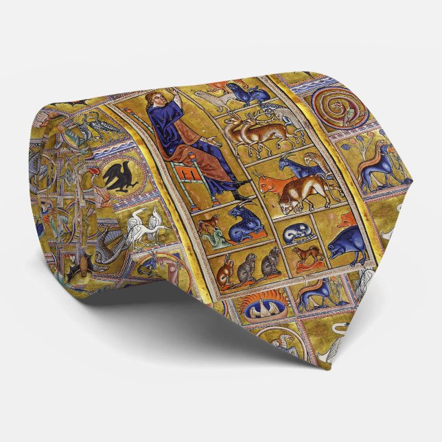 ADAM NAMING ANIMALS,MEDIEVAL BESTIARY,DEERS,LIONS  NECK TIE (Rolled)