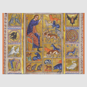 ADAM NAMING ANIMALS,MEDIEVAL BESTIARY,DEERS,LIONS TISSUE PAPER