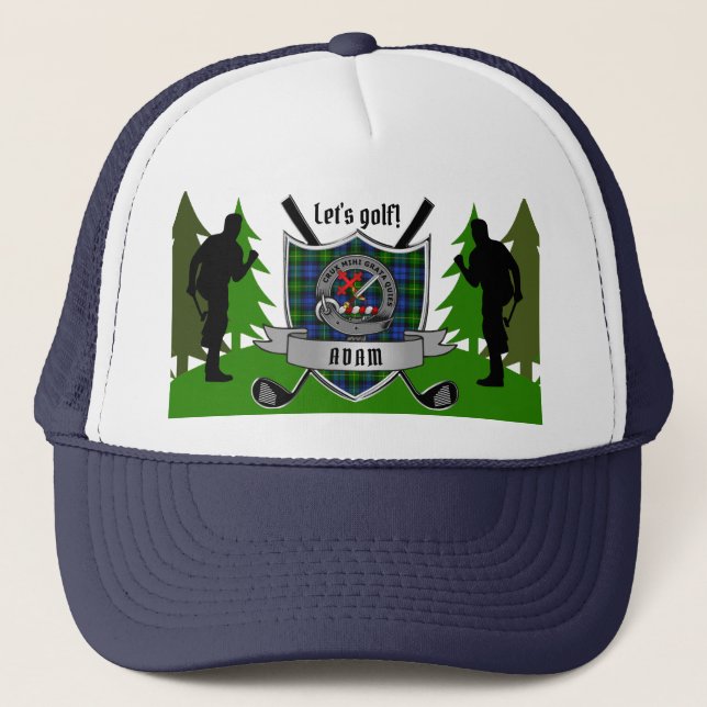 Adam Personalized Clan Badge Golf Trucker Hat (Front)