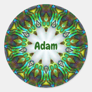 ADAM ~ Personalized Paua Shell Fractal ~ Classic Round Sticker