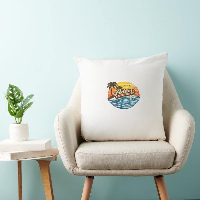 Adam Retro Sunset Name Design Throw Pillow (Chair)