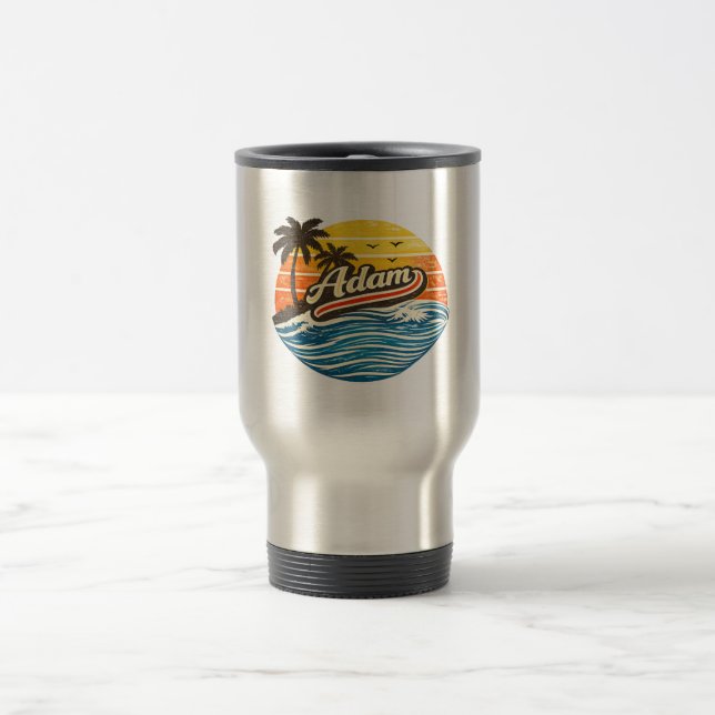 Adam Retro Sunset Name Design Travel Mug (Center)