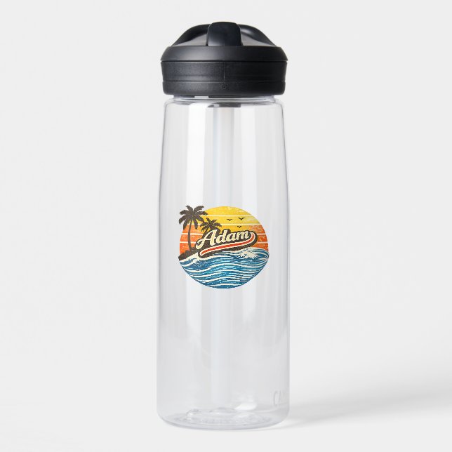 Adam Retro Sunset Name Design Water Bottle (Front)