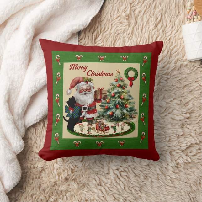 Adam Scottie & Santa  Throw Pillow (Blanket)