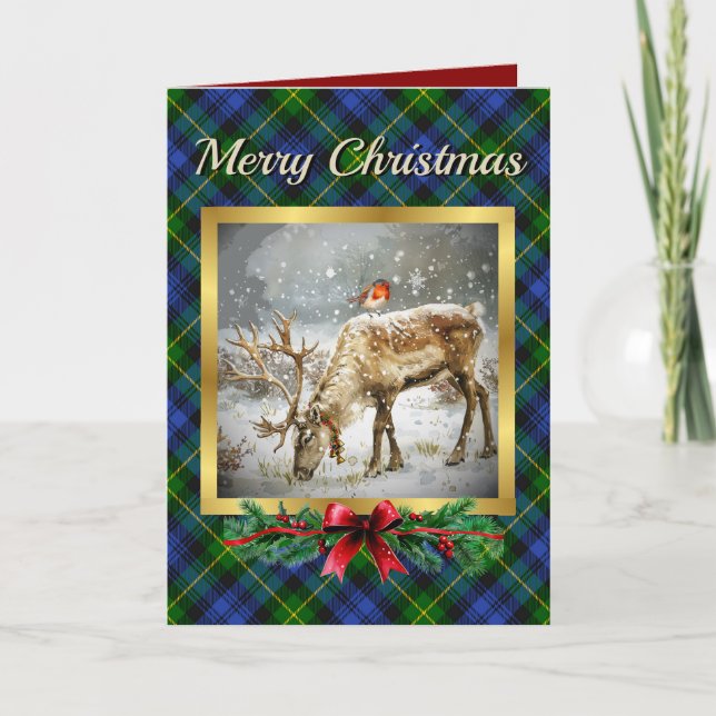 Adam Stag & Robin Tartan Personalized  Holiday Card (Front)
