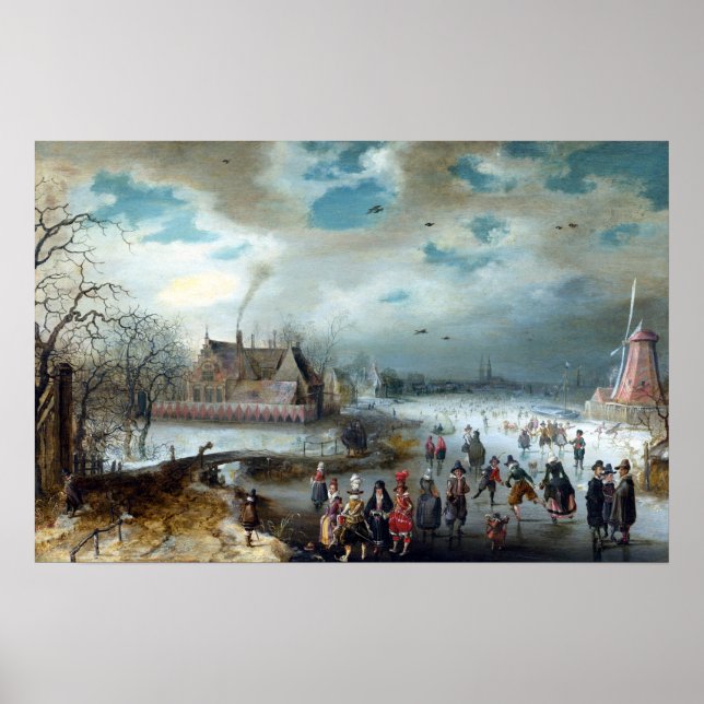 Adam van Breen Skating on the Frozen Amstel River Poster (Front)
