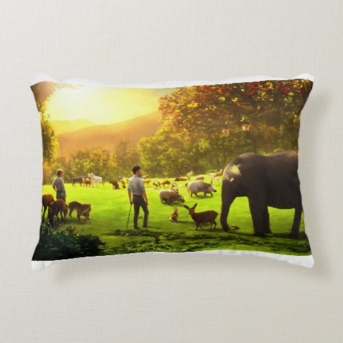 adam with animals in Garden discussion  Accent Pillow