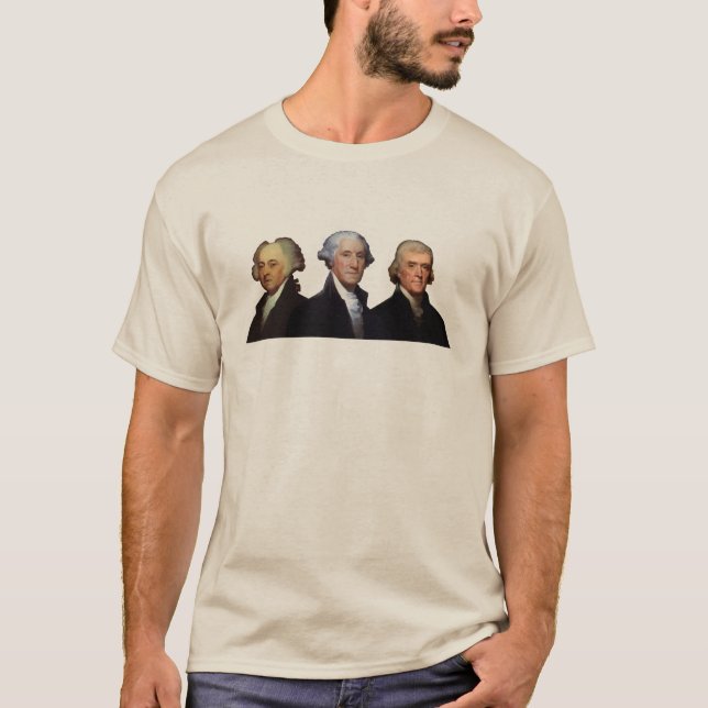 Adams, Washington, and Jefferson Portraits T-Shirt (Front)