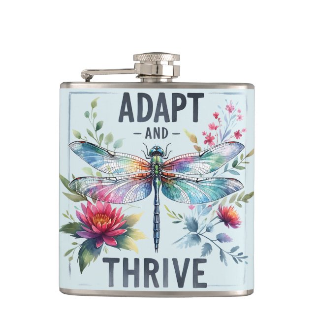 Adapt and Thrive - Artistic Dragonfly Flask (Front)
