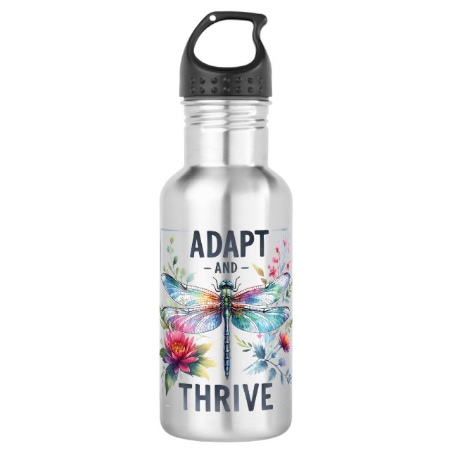 Adapt and Thrive - Artistic Dragonfly Stainless Steel Water Bottle (Front)