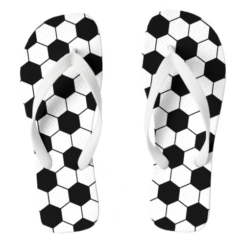 Adapted Soccer Ball pattern Black White Flip Flops