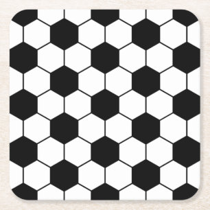 Adapted Soccer Ball pattern Black White Square Paper Coaster