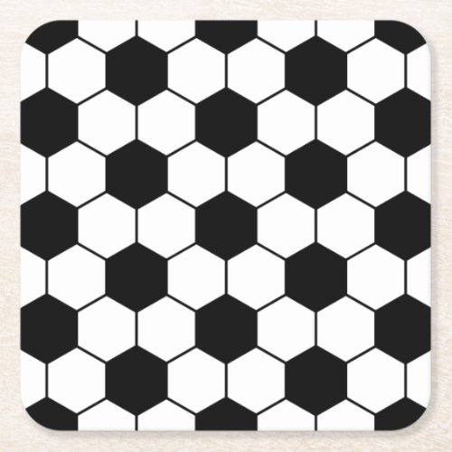 Adapted Soccer Ball pattern Black White Square Paper Coaster