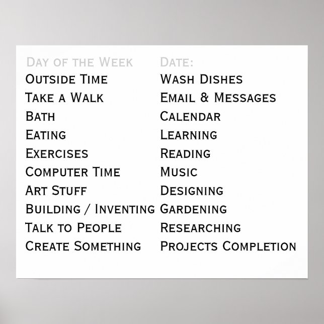 Adaptive Living Tool Daily Tasks Chores To Do List Poster (Front)