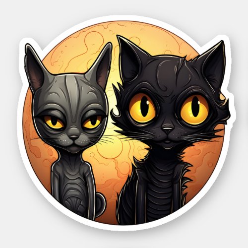 Adarable Halloween Black Cat With Cute Gray Cat Sticker