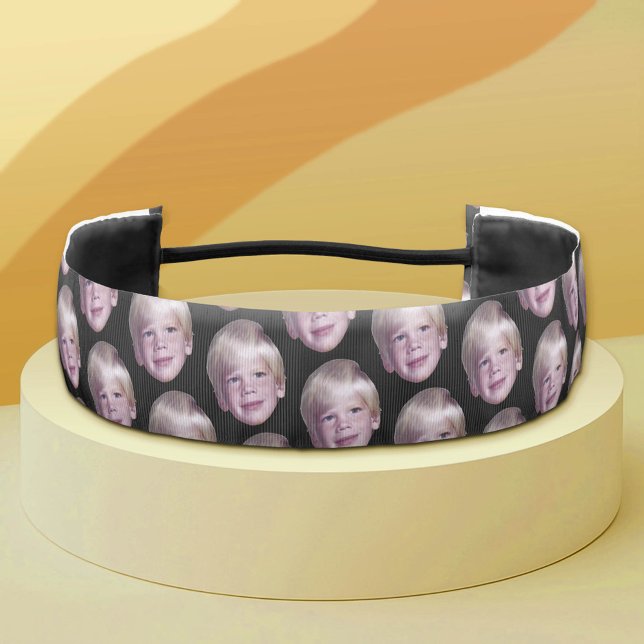 Add 1 Floating Head Photo Half Drop Pattern black Athletic Headband (Custom Photo Headband)