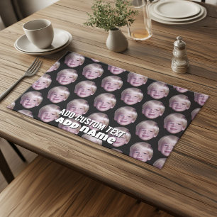 Add 1 Floating Head Photo Half Drop Pattern black Cloth Placemat