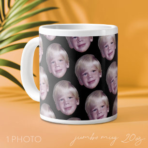 Add 1 Floating Head Photo Half Drop Pattern black Giant Coffee Mug