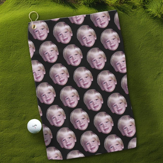 Add 1 Floating Head Photo Half Drop Pattern black Golf Towel (Custom Golf Towel)