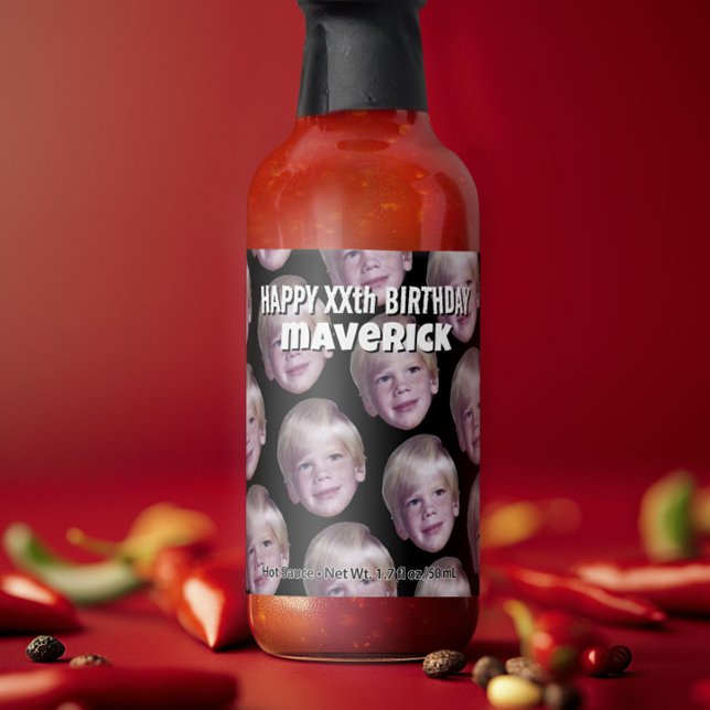 Add 1 Floating Head Photo Half Drop Pattern black Hot Sauces (Custom Hot Sauce with Photo Collage)