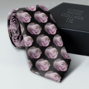 Add 1 Floating Head Photo Half Drop Pattern black Neck Tie