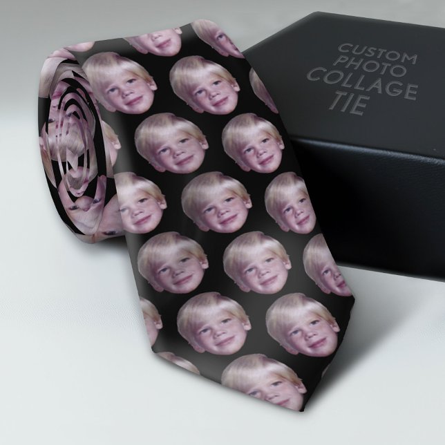 Add 1 Floating Head Photo Half Drop Pattern black Neck Tie (Custom Photo Collage Tie - Create Your Own Look)