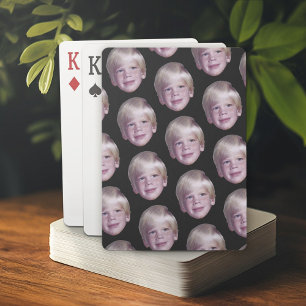 Add 1 Floating Head Photo Half Drop Pattern black Poker Cards