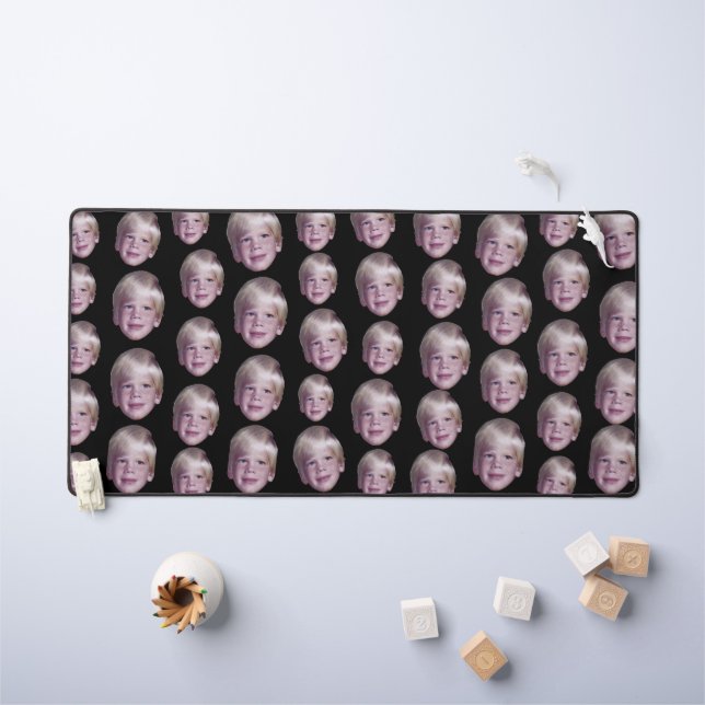 Add 1 Floating Head Photo - Random Pattern black Desk Mat (Kids Table)