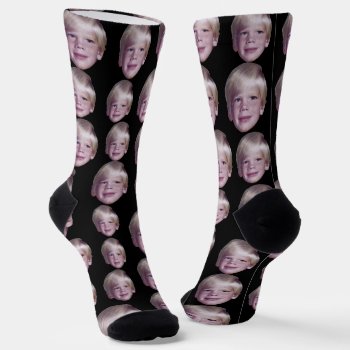 Add 1 Floating Head Photo - Random Pattern Black Socks by MarshEnterprises at Zazzle
