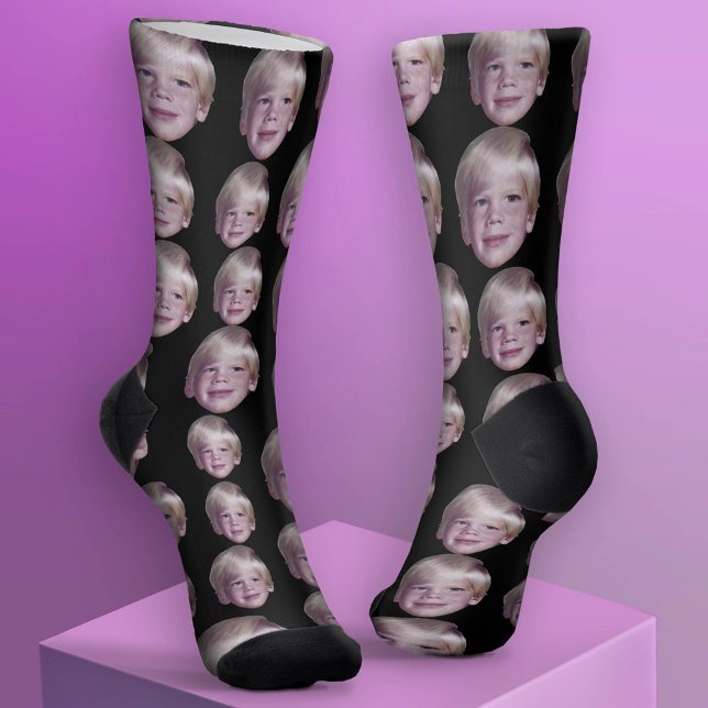 Add 1 Floating Head Photo - Random Pattern black Socks (Custom Face Socks - Add Your Photo)