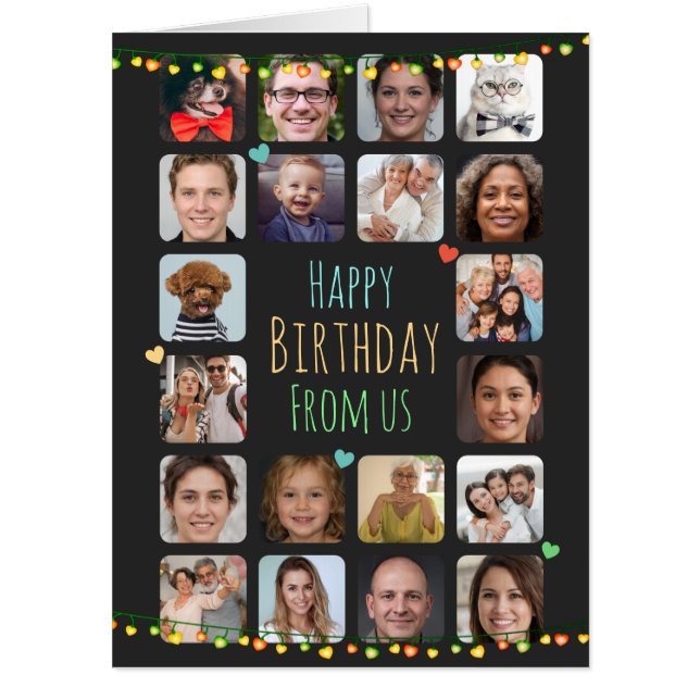 Add 20 Photos to Personalize Family Happy Birthday Card (Front)