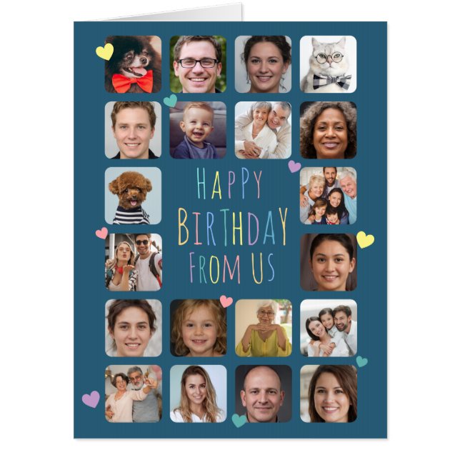 Add 20 Photos to Personalize Family Happy Birthday Card (Front)