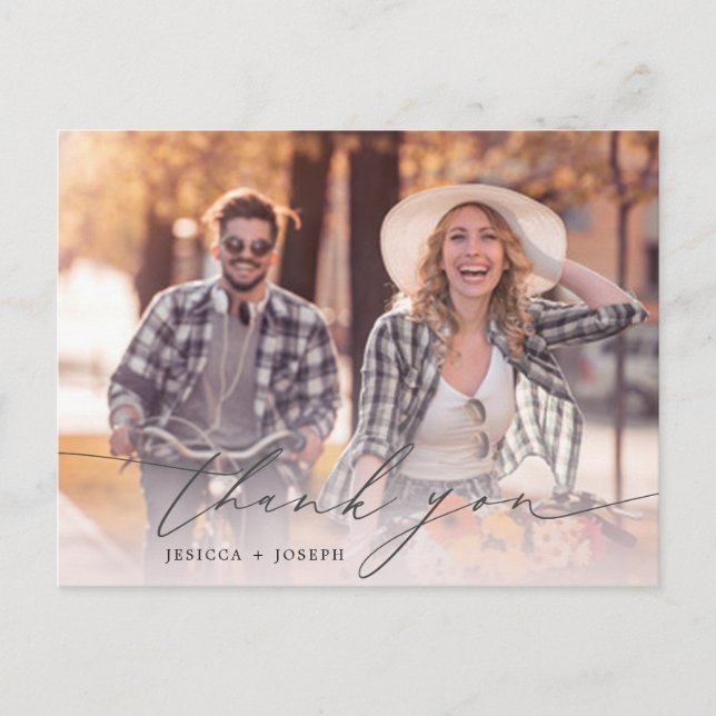 Add  2 Custom Photo Personalized Wedding Thank You Postcard (Front)