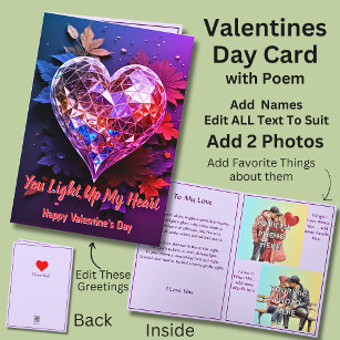 Add 2 Photo's Crystal Heart Valentine Love Poem Card