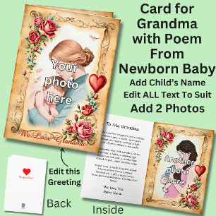 Add 2 Photo's for Grandmother, Poem from Newborn  Card