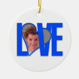 Add 2 Photos Love Round Ornament Blue Red