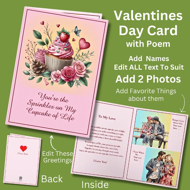 Add 2 Photo's, Sprinkles On The Cupcake Valentines Card (Creator Uploaded)