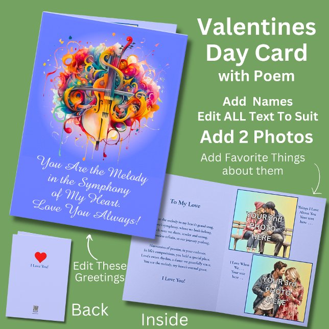 Add 2 Photo's, You Are the Melody in My Valentines Card (Creator Uploaded)