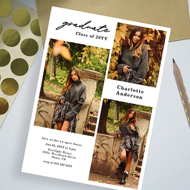 Add 3 Photo Modern Graduation Announcements (Creator Uploaded)