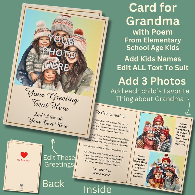 Add 3 Photo's for Grandmother, Poem from Kids Card (Creator Uploaded)