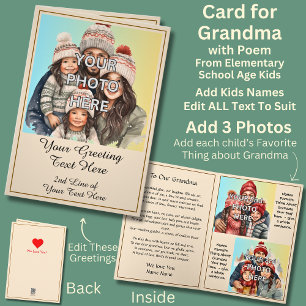 Add 3 Photo's for Grandmother, Poem from Kids Card