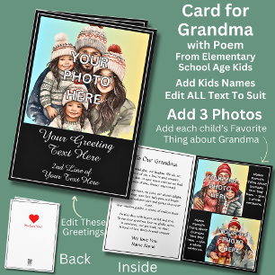 Add 3 Photo's for Grandmother, Poem from Kids Card