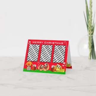 Add 3 Photos In One Merry Christmas Card Puppy Red