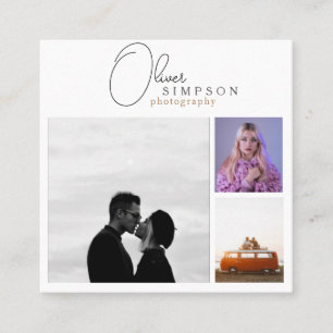 Add 3 Photos Script Photography QR Square Business Card