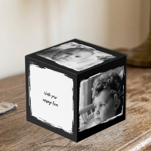 Add 4 images customize words black white photo cube
