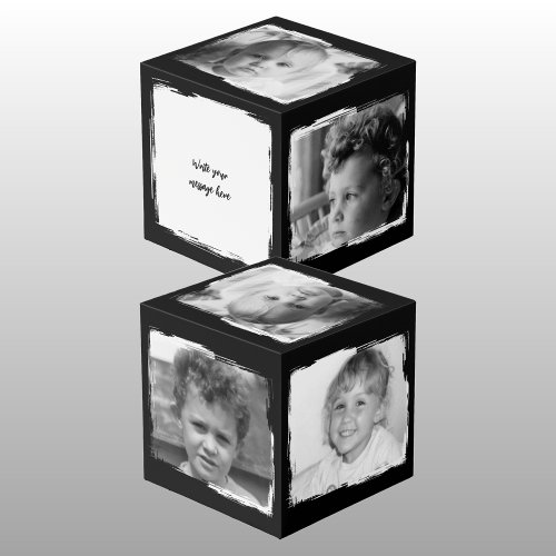 Add 4 images customize words black white photo cube