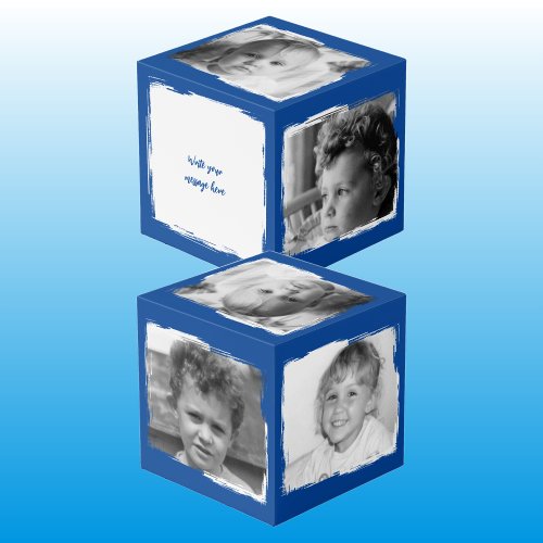 Add 4 images customize words blue white photo cube