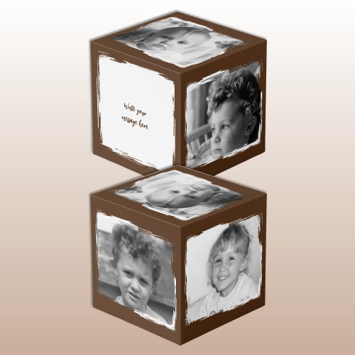 Add 4 images customize words brown white photo cube